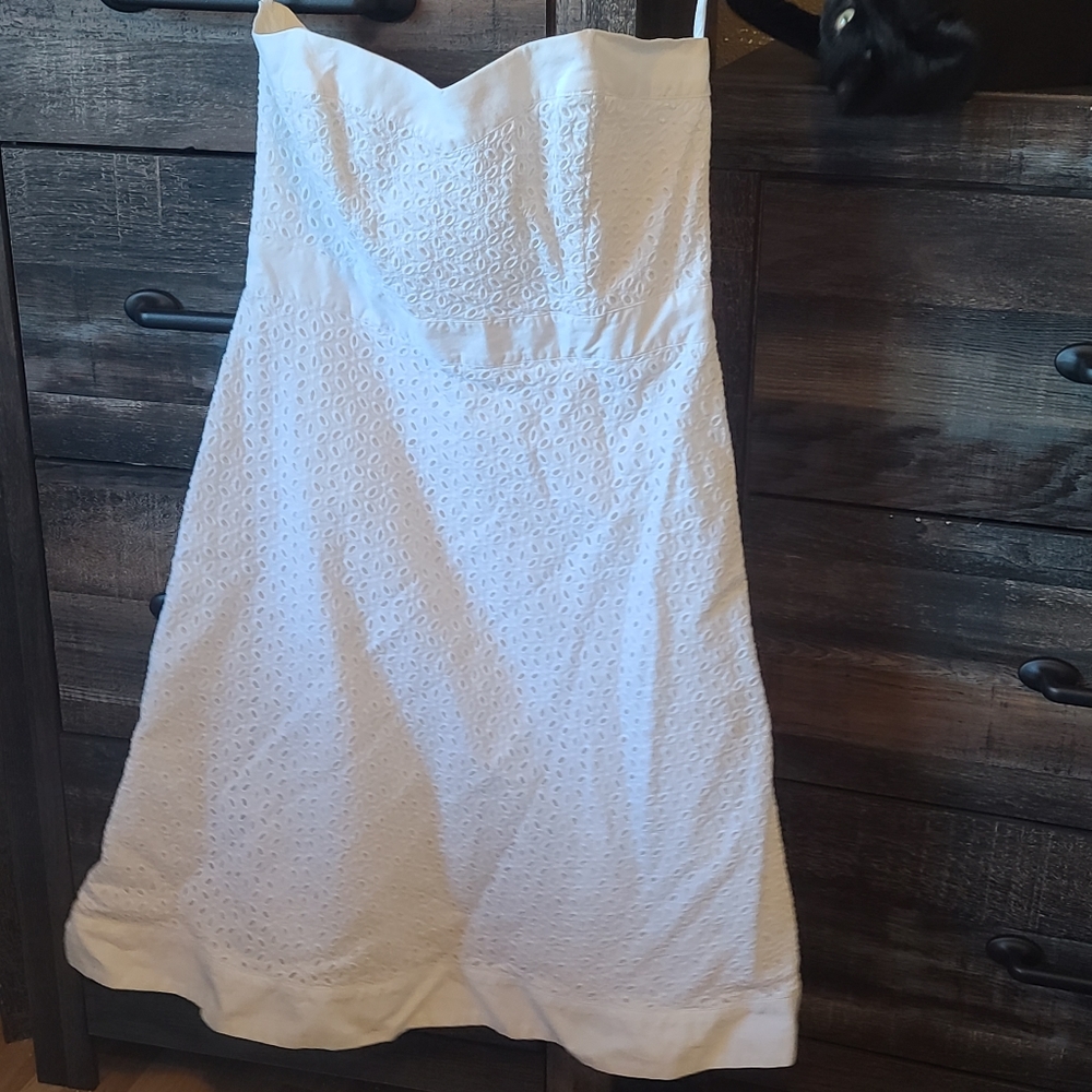 White eyelet strapless dress